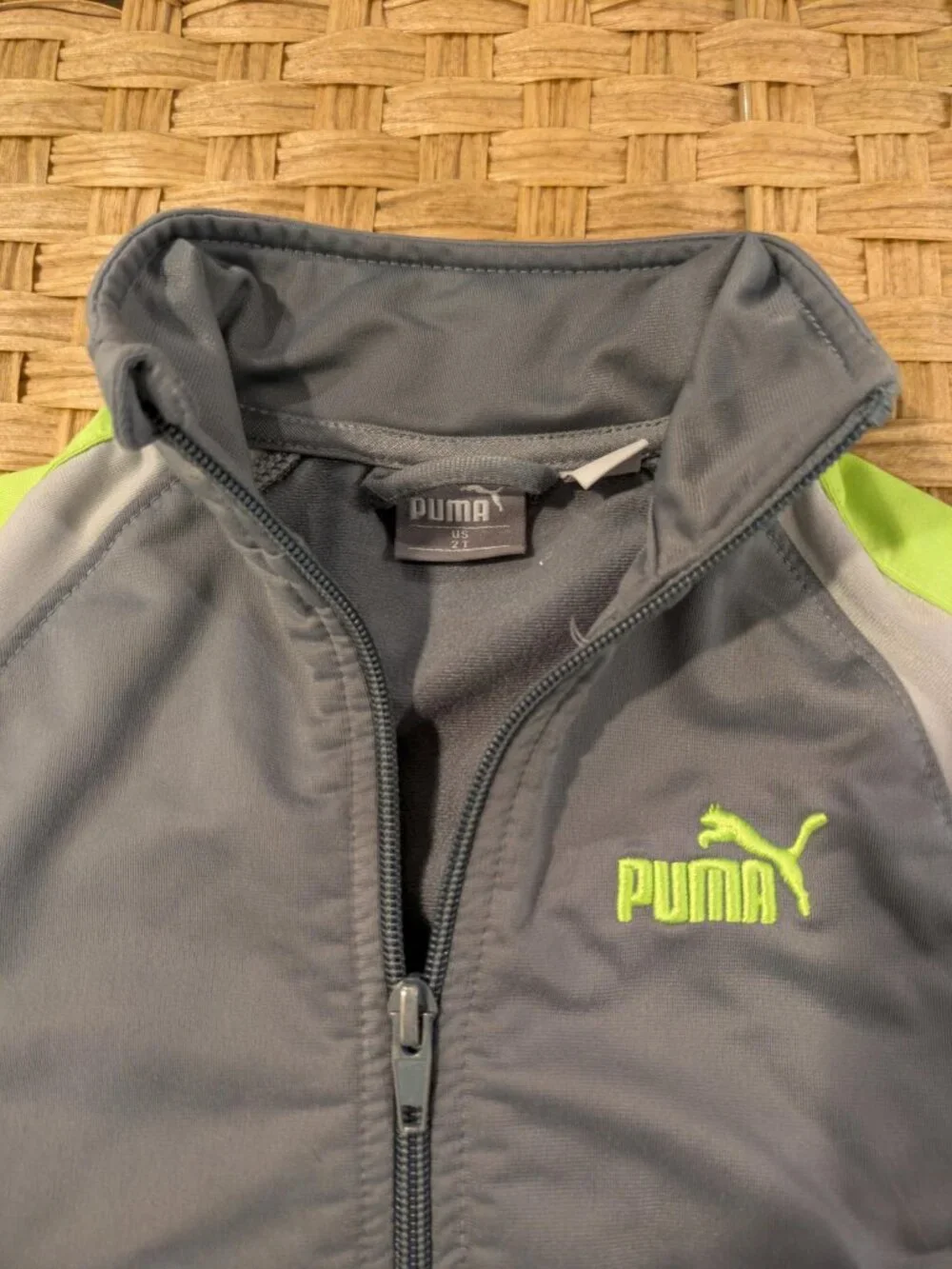 Toddler Puma Zip-Up Gray & Neon Green Jacket - 2T